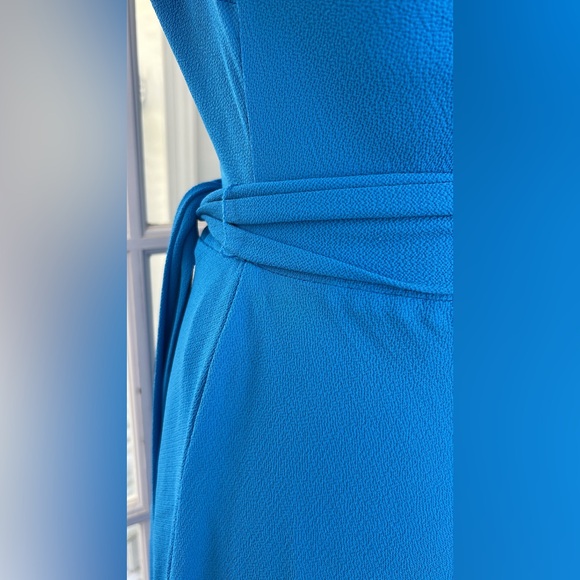 Lauren Ralph Lauren Midi Dress Women 8 Blue Crepe Belt Flutter Sleeve - Picture 8 of 13